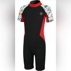 Dark Lightning Shorty Wetsuits for Kids Boys and Girls, 2MM Neoprene